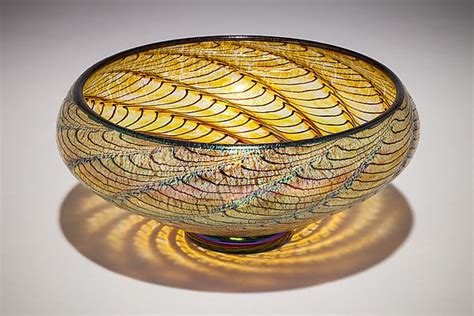 Gold Lustre Optic Low Bowl By David Lindsay Art Glass Bowl Artful