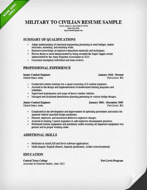 How To Write A Military To Civilian Resume Resume Genius