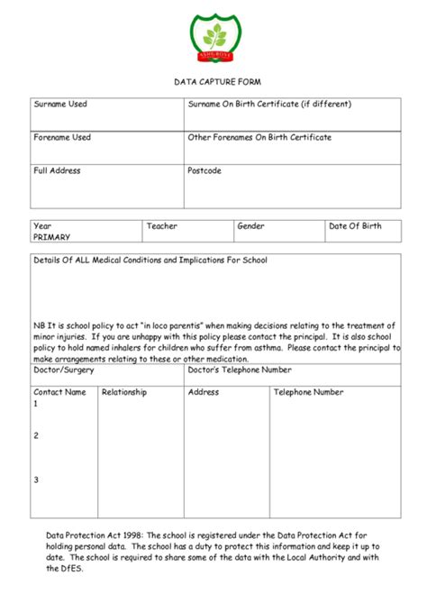 Data Capture Form Printable Pdf Download