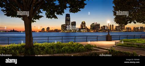 Jersey City Waterfront Skyline With Hudson River From Manhattan At