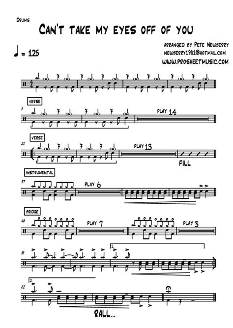 Drums part from Can't take my eyes off of you by Arranged by Pete Newberry