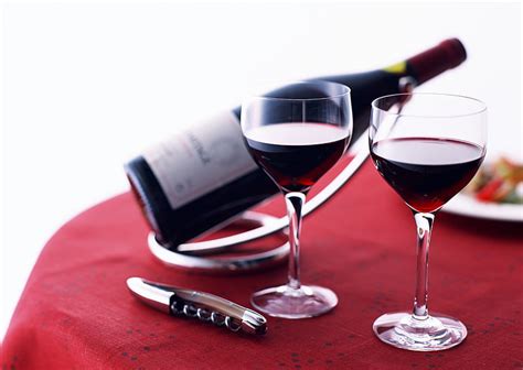 Two Clear Wine Glasses Wine Red Bottle Table Corkscrew Glasses