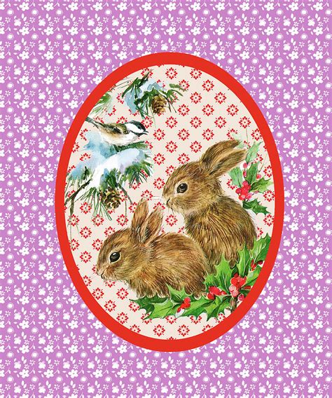 Vintage Christmas Bunnies Mixed Media By Effie Zafiropoulou Fine Art