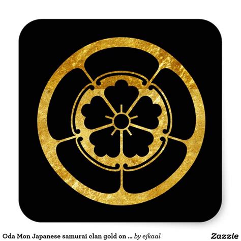 Oda Mon Japanese Samurai Clan Faux Gold On Black Square Sticker