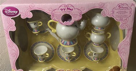 Disney Belle Mrs Potts And Chips Tea Cart And Tea Set And Talking Teapot