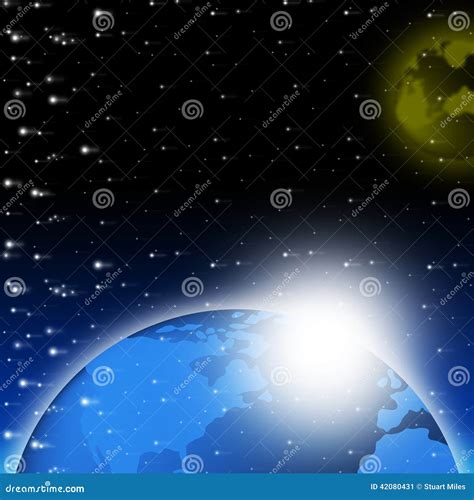 Blue Earth Background Shows Glowing Planet And Space Stock Illustration