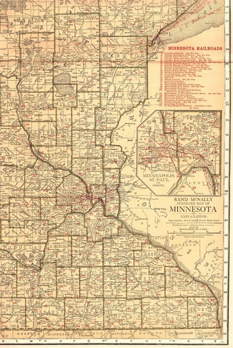 1921 Antique MINNESOTA Map Vintage Minnesota Poster Size Map W