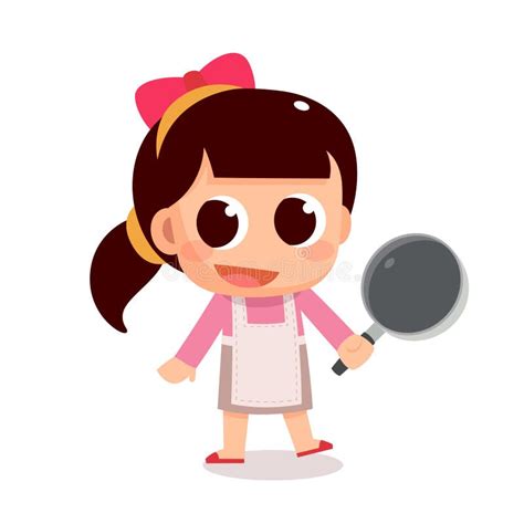 pop art girl in apron and oven mitts with the speech bubble stock illustration illustration