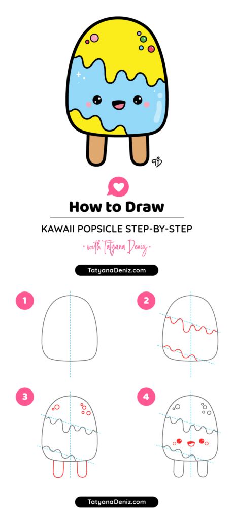 how to draw cute cartoon popsicle with a face step by step