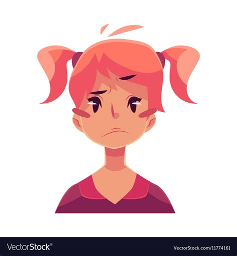 Teen Girl Face Upset Confused Facial Expression Vector Image