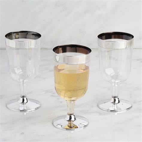 Efavormart 55 Pcs 6oz Silver Rimmed Plastic Champagne Flutes Disposable Plastic Wine Glass