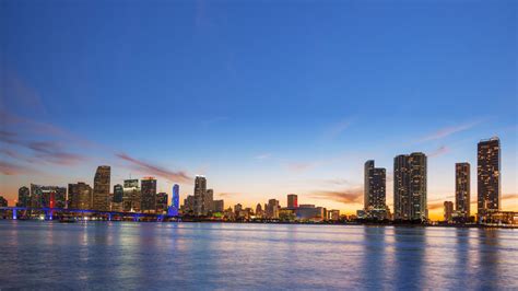 City In Florida Usa Miami At Sunset Panorama 4k Ultra Hd