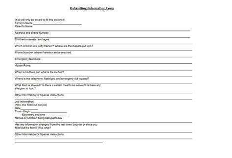 Babysitting Form Template ~ Template Sample