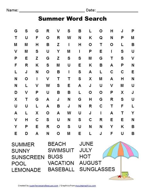 Summer Vacation Wordsearch With Key Summer Vocabulary Word Search