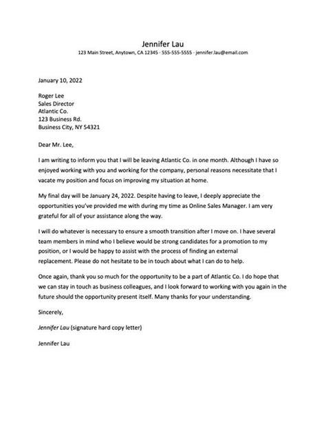 Employee Simple Resignation Letter Sample For Personal Reaso