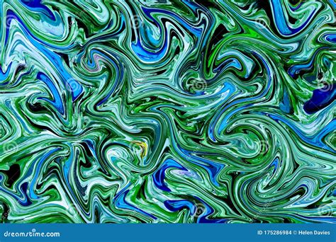 Green And Blue Marbling Paint Swirls Background Stock Illustration