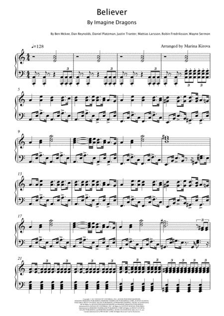 Sheet music arranged for big note, and easy piano in a minor. Believer By Imagine Dragons Advanced Level Easy To Read ...