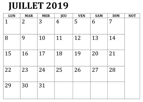 Calendrier 2019 Juillet À Imprimer Planificateur Blank Calendar