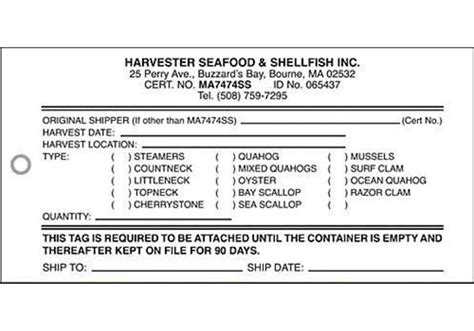Shellfish And Seafood Harvest Tags Universal Tag Inc