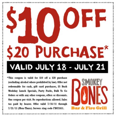 Smokey Bones 10 Off 2021 Coupons Free Grab Your Printable Coupons