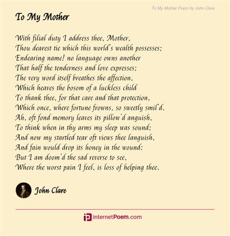 To My Mother Poem By John Clare