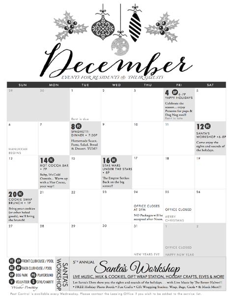 December Event Calendar The Preserve At Travis Creek Apartments