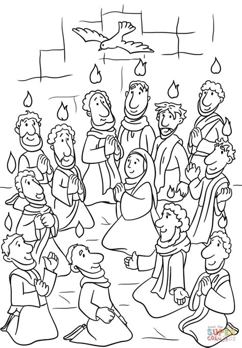 Раскраска Сошествие Святого Духа в день Пятидесятницы из категории