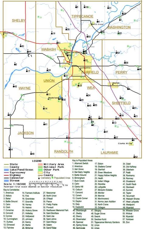 Map Of Tippecanoe County Indiana Cemeteries And Populated Places