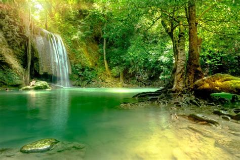 Amazing Beautiful Deep Forest Waterfall In Erawan National Park