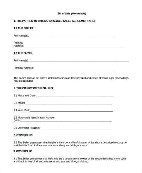 Motorcycle Purchase Agreement Template Insymbio