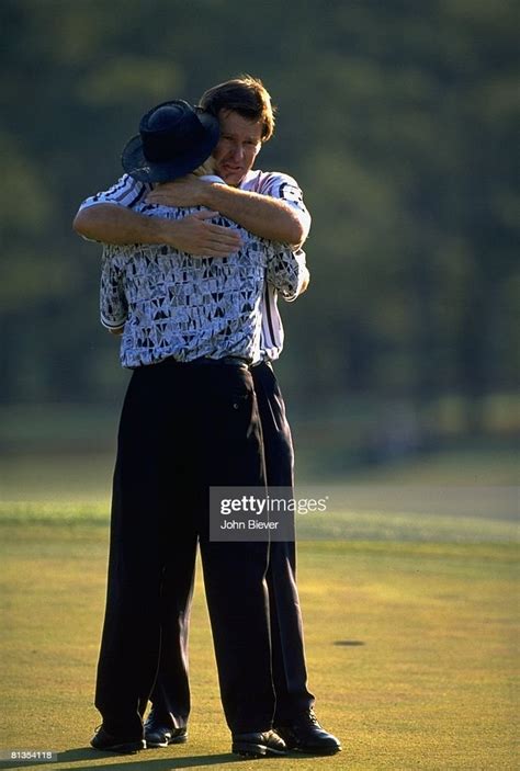 The Masters Nick Faldo Victorious Hugging Greg Norman After Winning