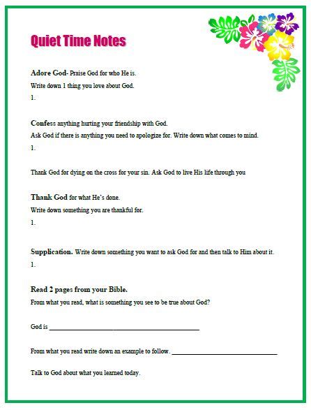 Quiet Time Worksheets For Kids Missional Women