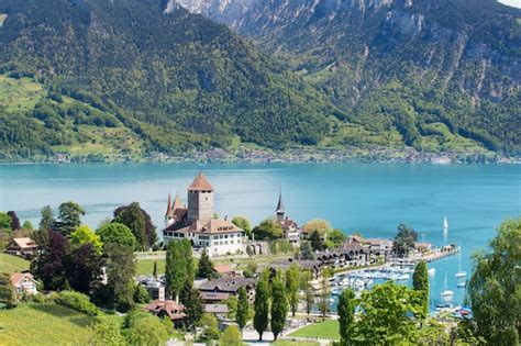 Premium Photo Spiez Castle On Lake Thun In Bern Switzerland