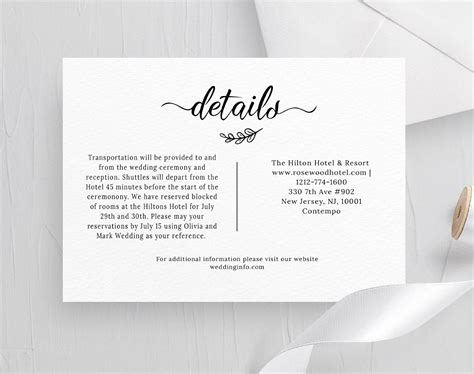 Wedding Details Card Template Instant Download Modern Etsy Canada