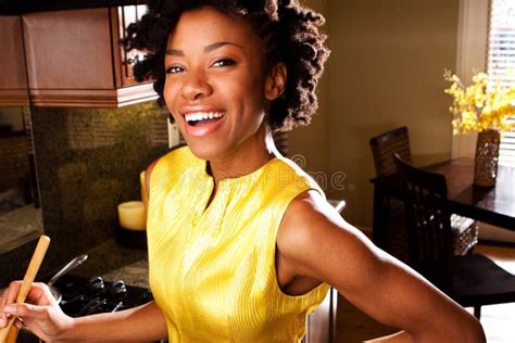 African American Woman Cooking In The Kitchen Stock Image Image Of
