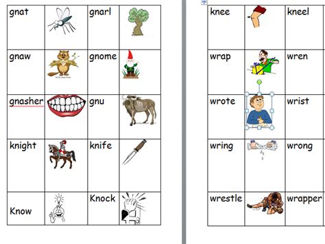 Silent Wr Gn And Kn Worksheet And Matching Activity Teaching Resources