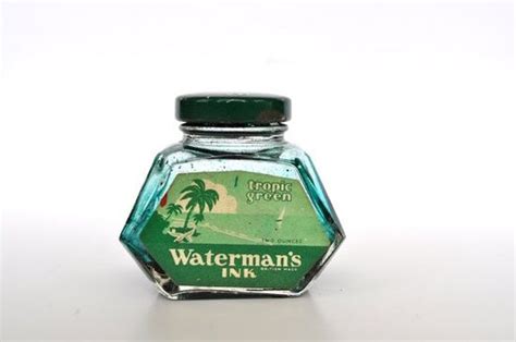 Vintage Ink Bottle Watermans Tropic Green British By Inklinks Glass