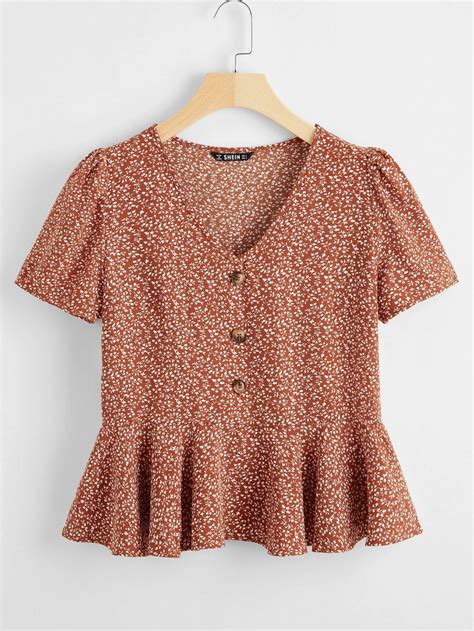 Shein Ditsy Floral Print Button Front Smock Top Ditsy Floral Dress