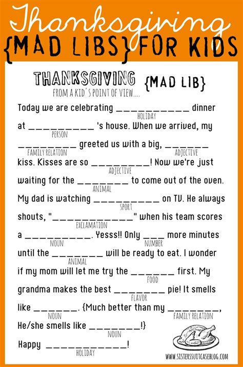 And if you like these, be sure to check out the rest of my free mad libs printables collection. Thanksgiving Mad Libs Printable - My Sister's Suitcase ...
