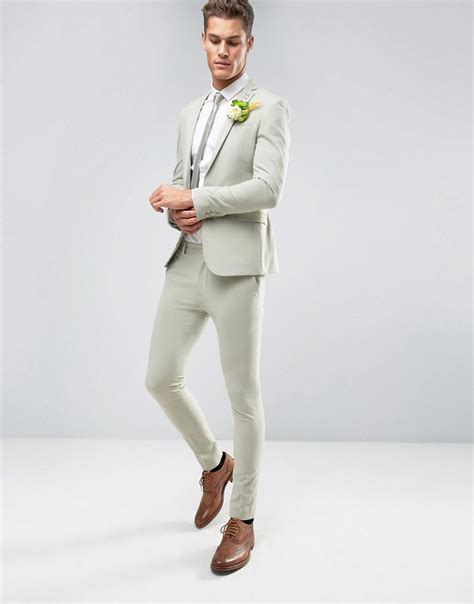 Asos Synthetic Wedding Super Skinny Suit Jacket In Sage Green For Men
