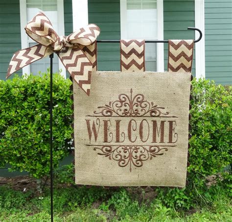 Burlap Garden Flag Welcome Flag Matching Chevron Tabs And Etsy