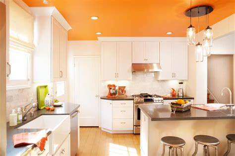 See more ideas about orange kitchen, kitchen design, white cabinets. Contemporary Orange and White Kitchen With Eat-In Island ...