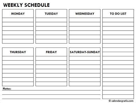 Printable Weekly Schedule Template For Students School And College