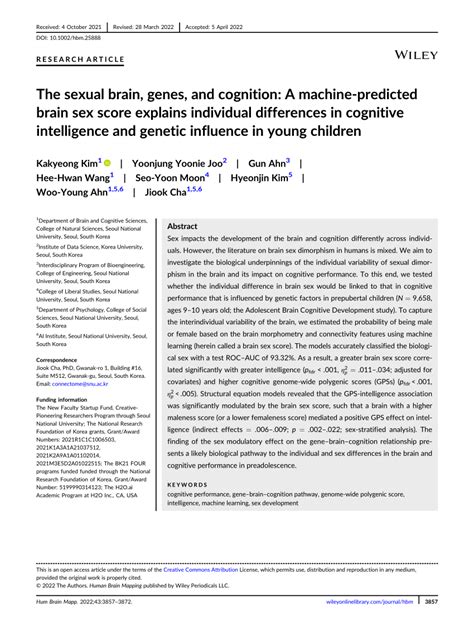 Pdf The Sexual Brain Genes And Cognition A Machine‐predicted Brain