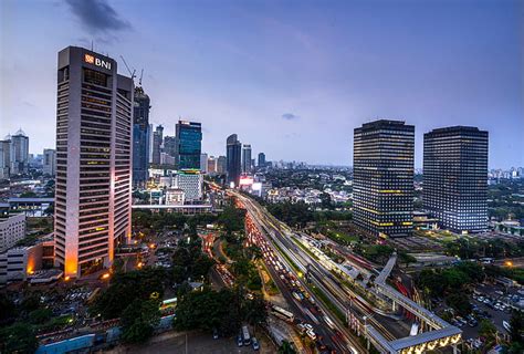 Hd Wallpaper Jakarta Indonesia Skyline Building Sunset Skyscraper