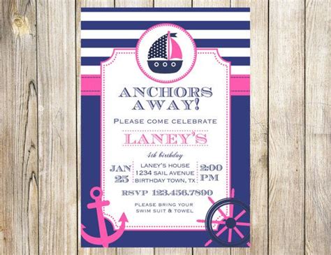 Girly Nautical Sailor Birthday Party Invitation By Emmyjosparties