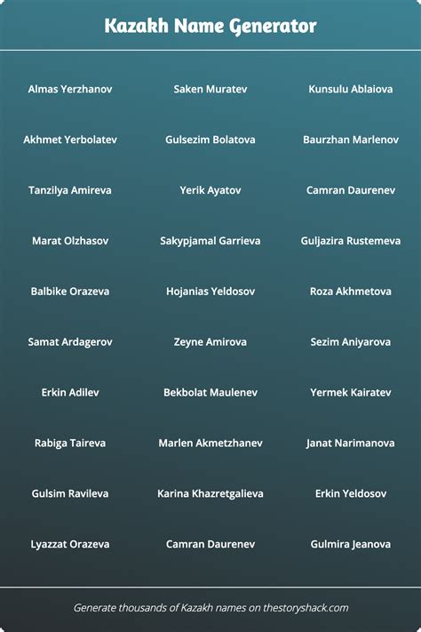 Kazakh Name Generator 1000s Of Random Kazakh Names