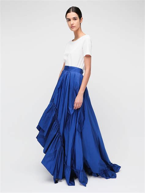 Max Mara Asymmetric Ruffled Taffeta Skirt In Blue Modesens