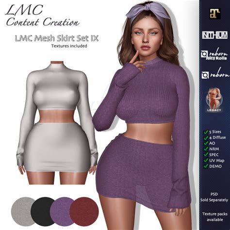 second life marketplace demo lmc mesh skirt set ix 2 piece maitreya legacy kupra reborn