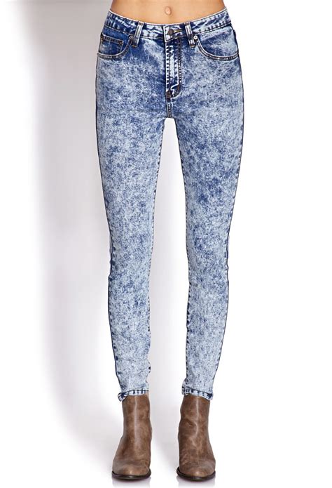 Forever 21 High Waisted Acid Wash Jeans In Blue Indigo Lyst